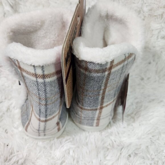 Muk Luks Womens Contour Slippers Large 9-10 Gray Knit & Plaid With Plush Lining - Picture 4 of 5